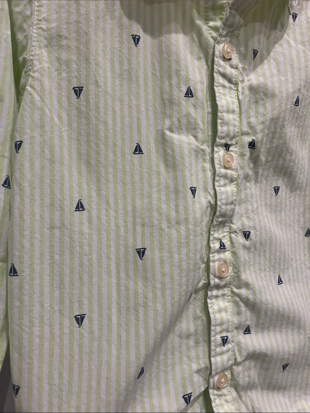 Carter's Pale Green Striped Button-Down Shirt with Navy Sailboat Print